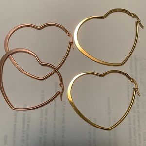 Heart hoop earrings bundle rose & gold nwt 60 mm